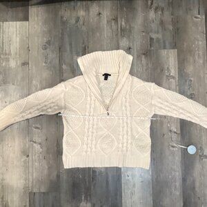 Forever 21 Ivory Cable Knit Half-Zip Sweater Pullover Size S